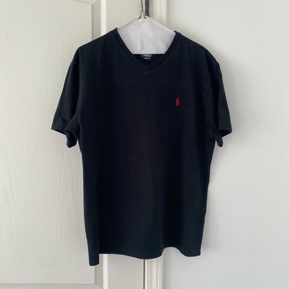 POLO by Ralph Lauren large black v neck t-shirt with red horse. - Picture 2 of 3